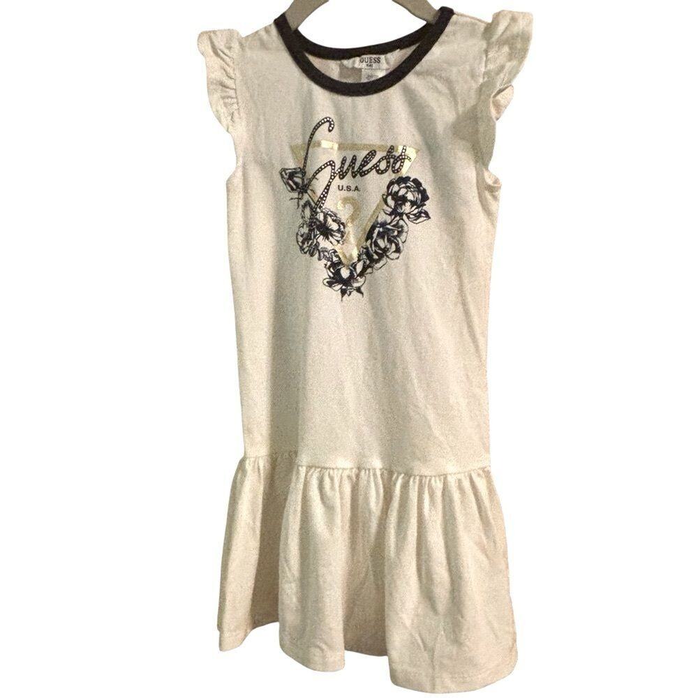 Guess Girls Cream and Black Sundress with‎ Flutter Cap Sleeves Size 4T